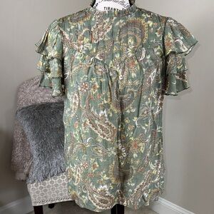 Floral Paisley Ruffle Sleeve Blouse